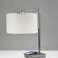 HomeRoots Enhanced Tech Charging Metal Table Lamp With Brushed Steel Finish
