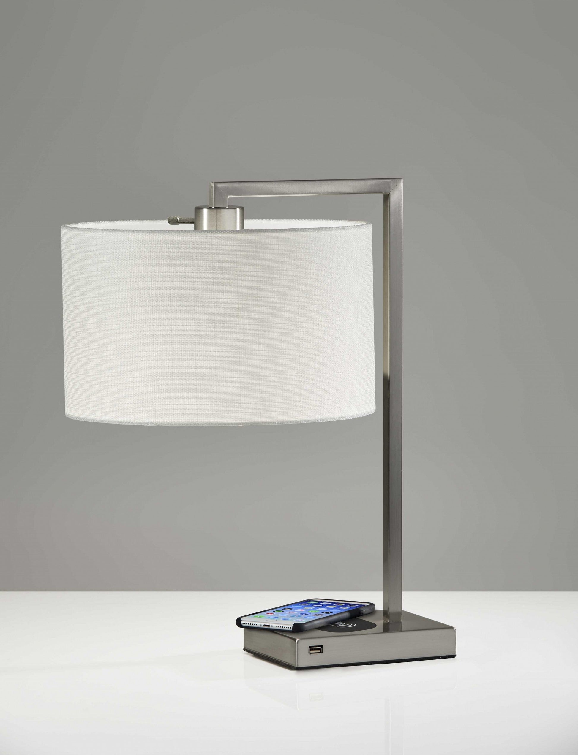 HomeRoots Enhanced Tech Charging Metal Table Lamp With Brushed Steel Finish
