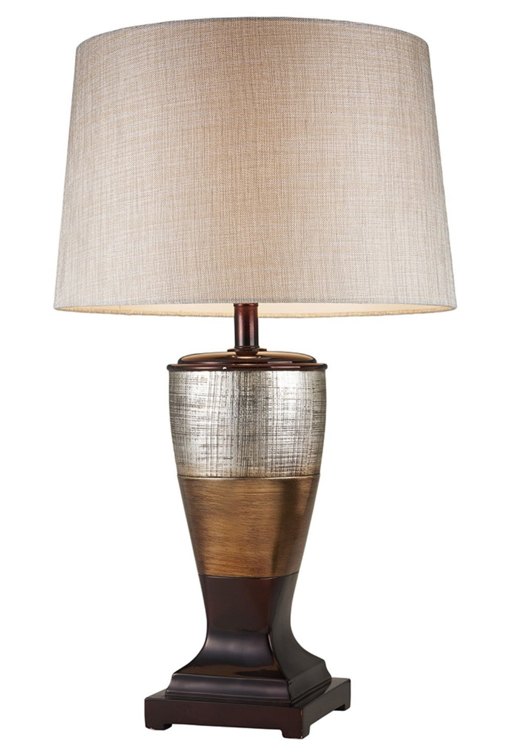 HomeRoots Exotic Wide Stripe Table Lamp in Brown and Gold Finish