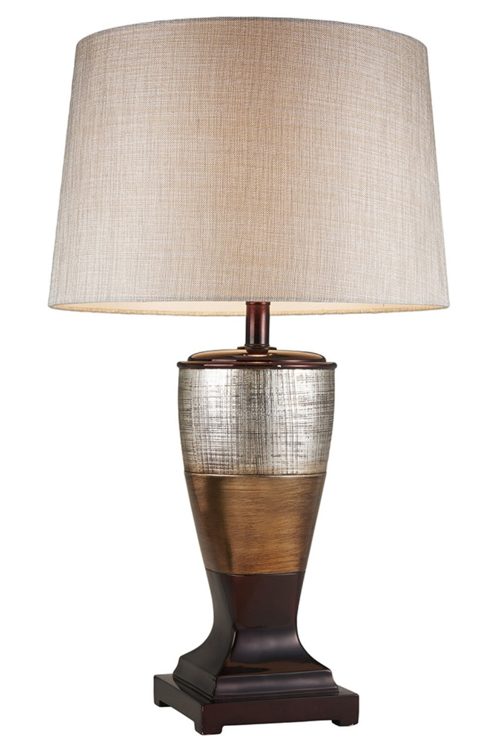 HomeRoots Exotic Wide Stripe Table Lamp in Brown and Gold Finish