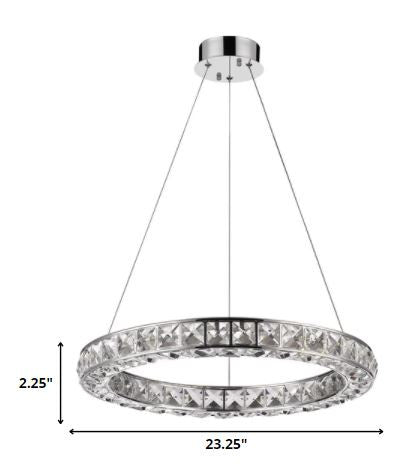 HomeRoots Faux Crystal Bling Ring LED Hanging Light in Silver Finish