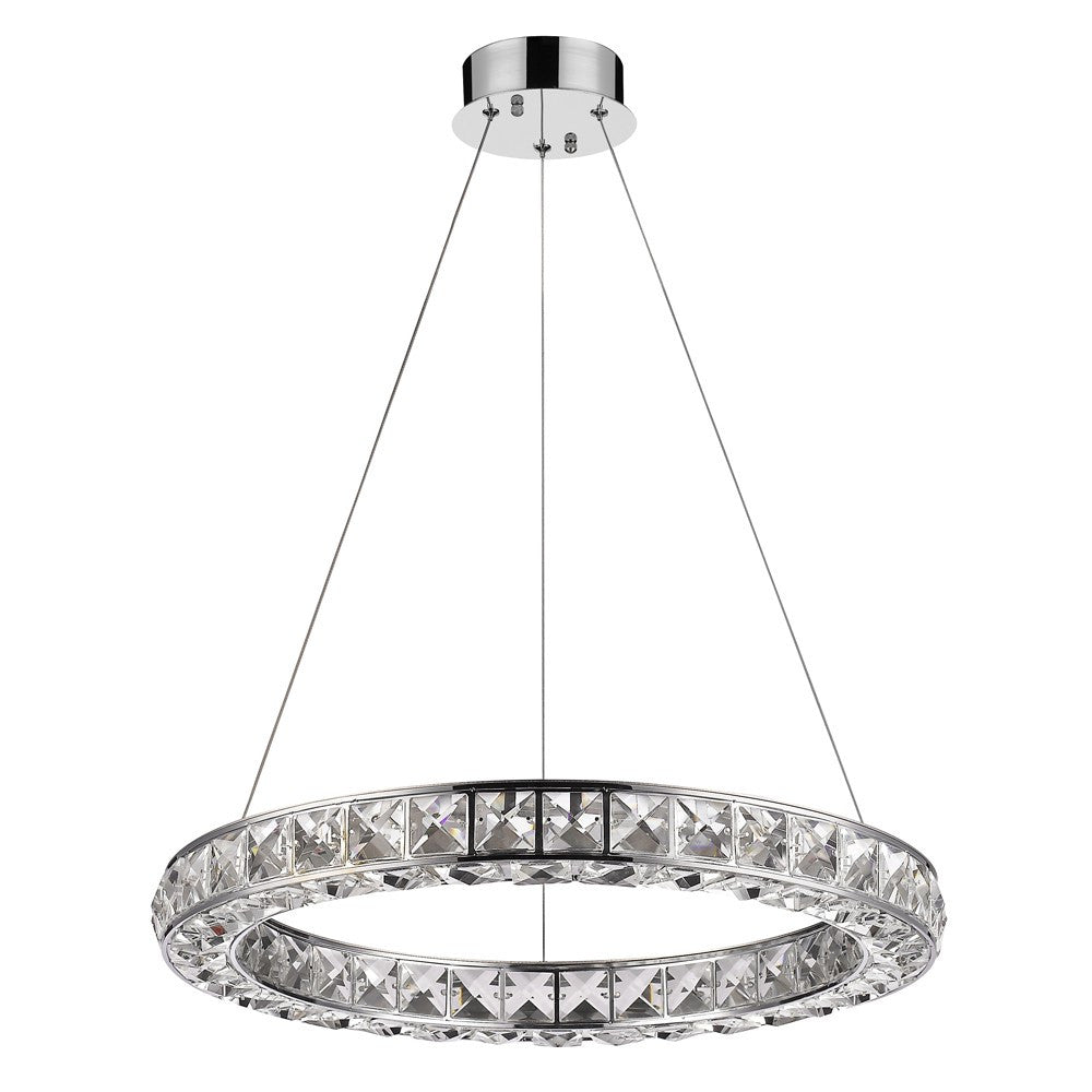 HomeRoots Faux Crystal Bling Ring LED Hanging Light in Silver Finish
