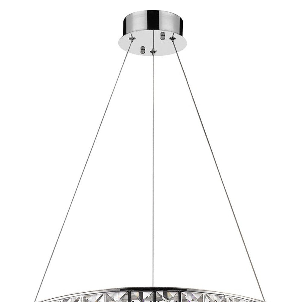HomeRoots Faux Crystal Bling Ring LED Hanging Light in Silver Finish