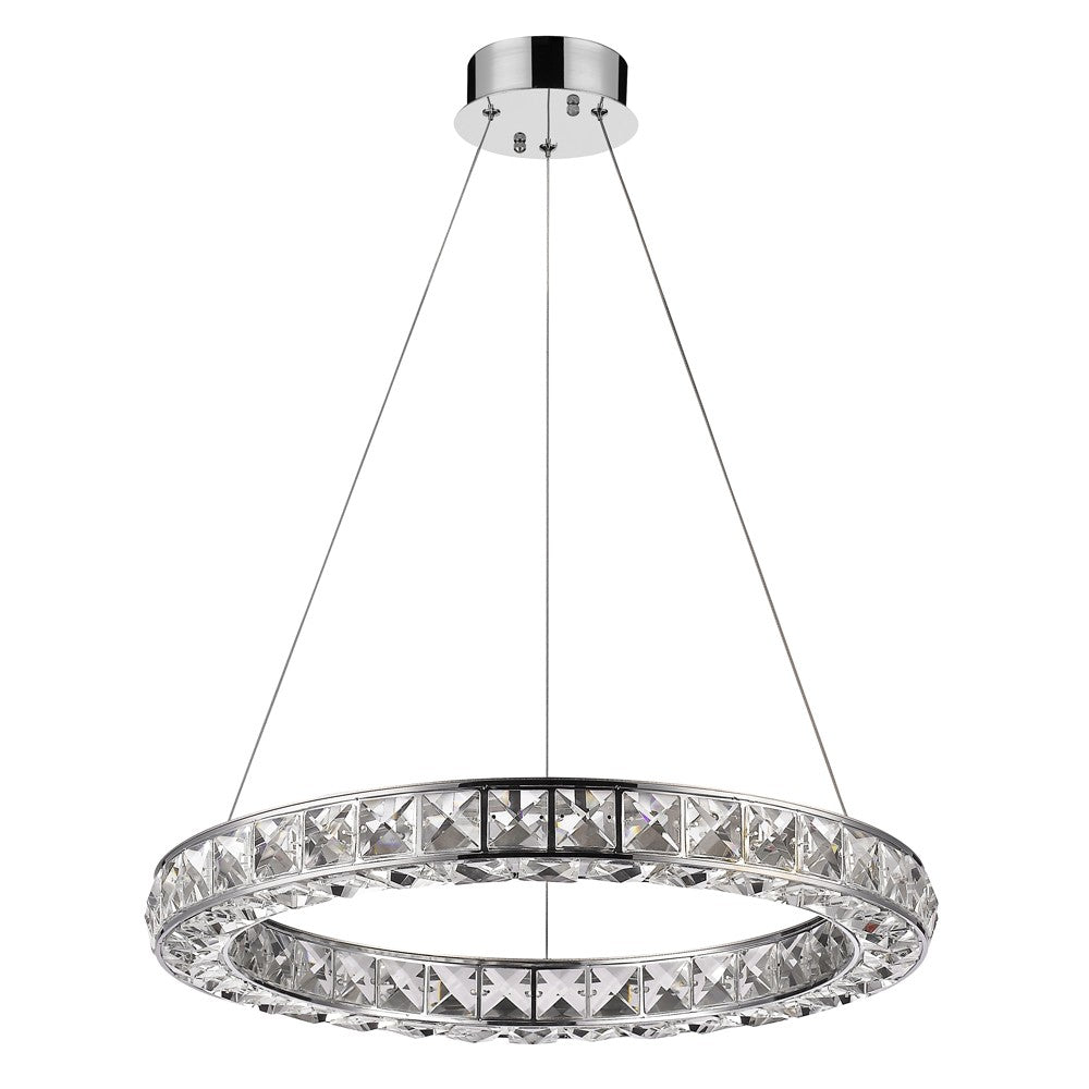 HomeRoots Faux Crystal Bling Ring LED Hanging Light in Silver Finish
