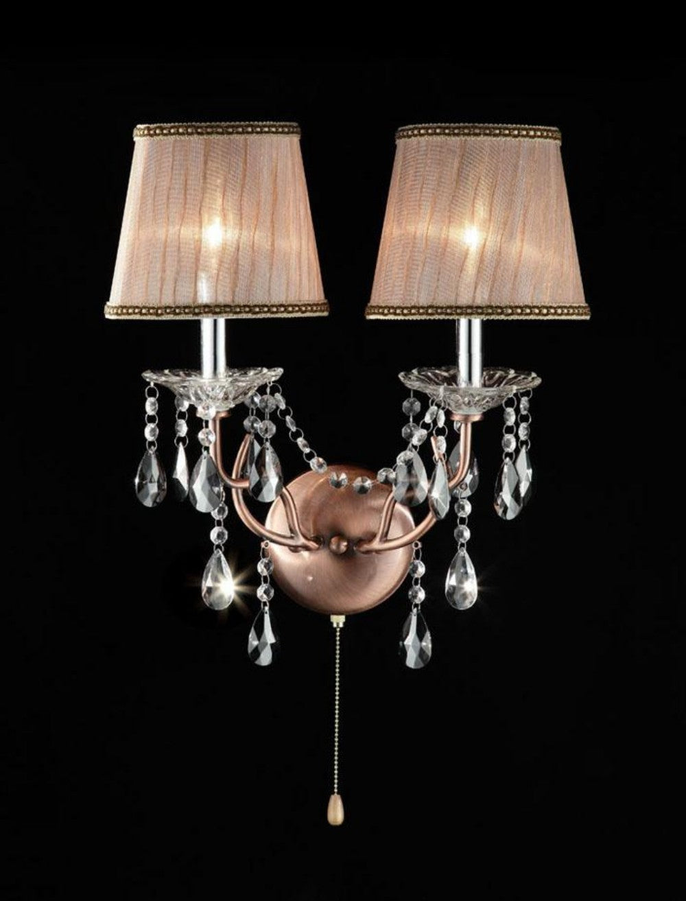 HomeRoots Faux Crystal Dual Light Hanging Wall Sconce With Silver and Pink Finish