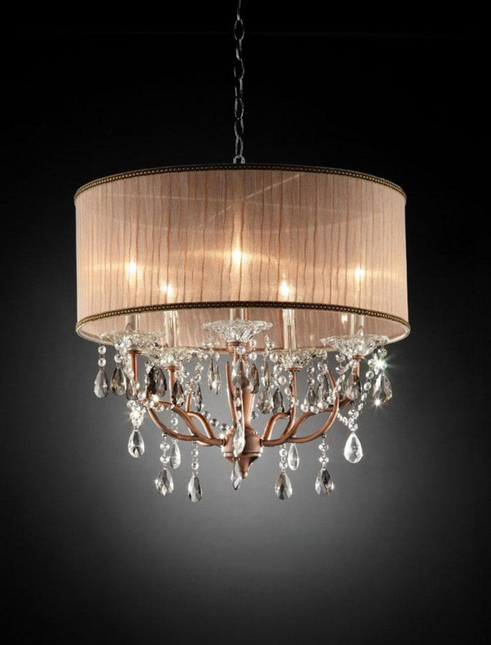 HomeRoots Faux Crystal Hanging Chandelier Lamp With Silver and Pink Finish