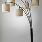 HomeRoots Five Light Floor Lamp With Arc Arms and Petite Burlap Drum Shades in Bronze Metal Finish