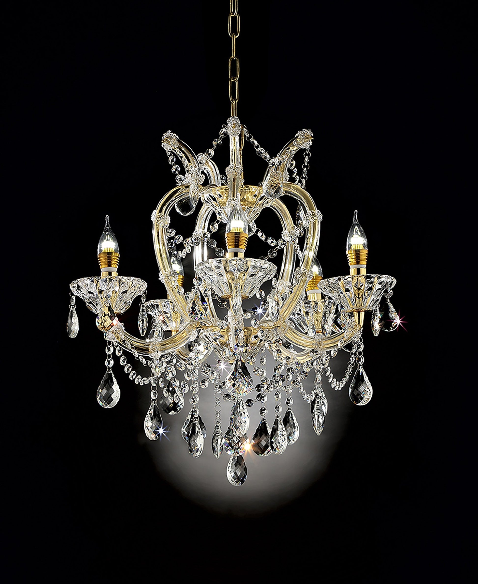 HomeRoots Five Light Glam Faux Crystal Chandelier in Gold Finish