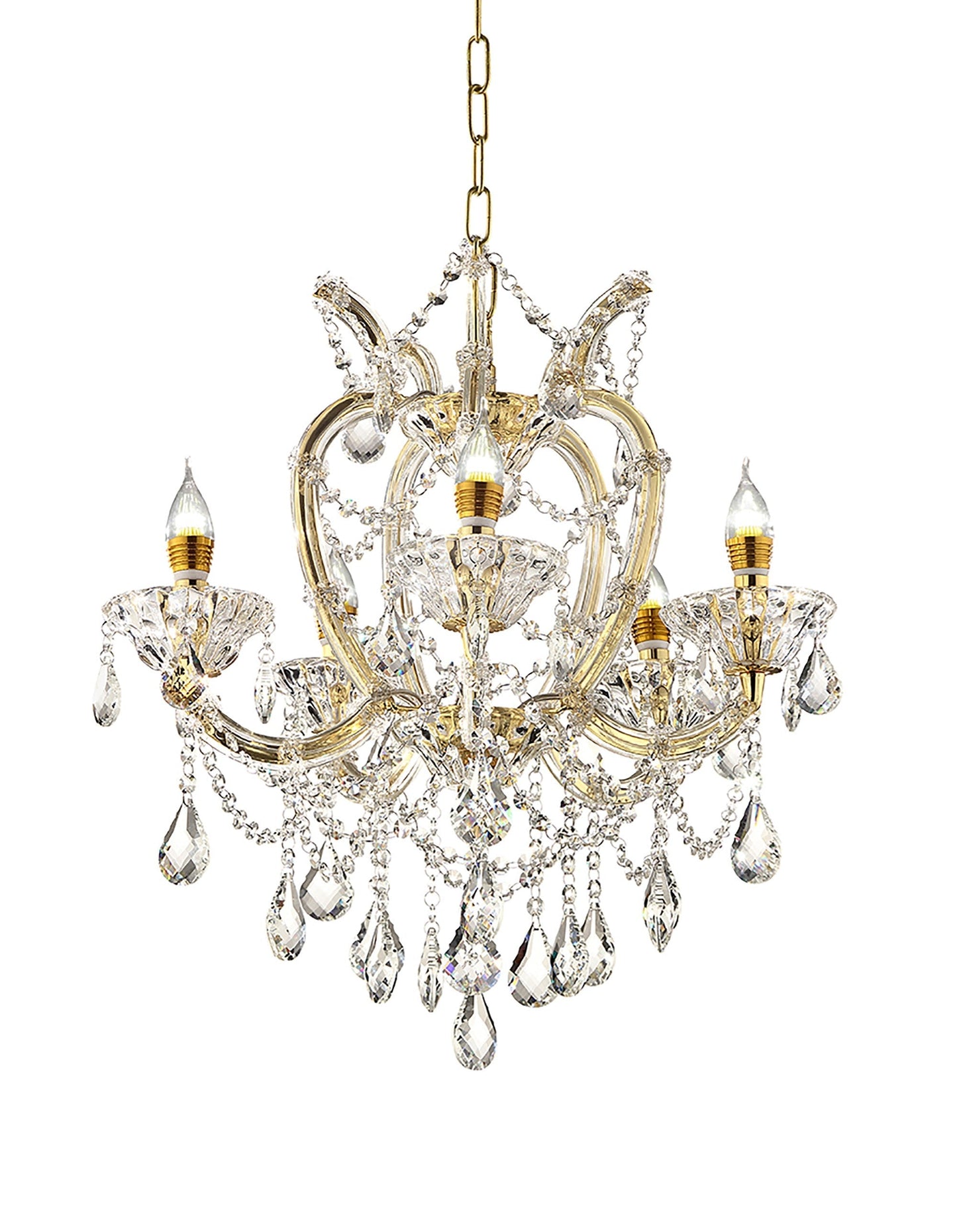 HomeRoots Five Light Glam Faux Crystal Chandelier in Gold Finish