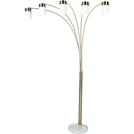 HomeRoots Five Light Gold Metal Floor Lamp With White Shade