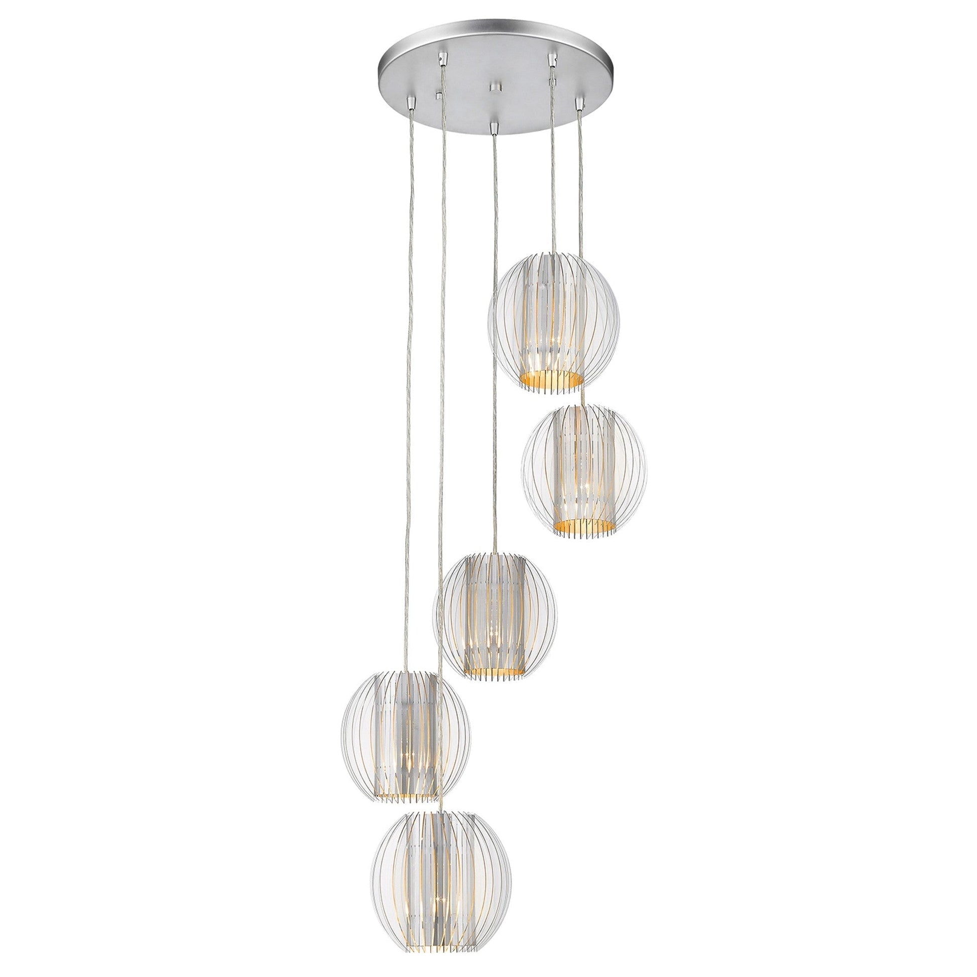 HomeRoots Five Light Hanging Globe Light With Acrylic and Steel Shade