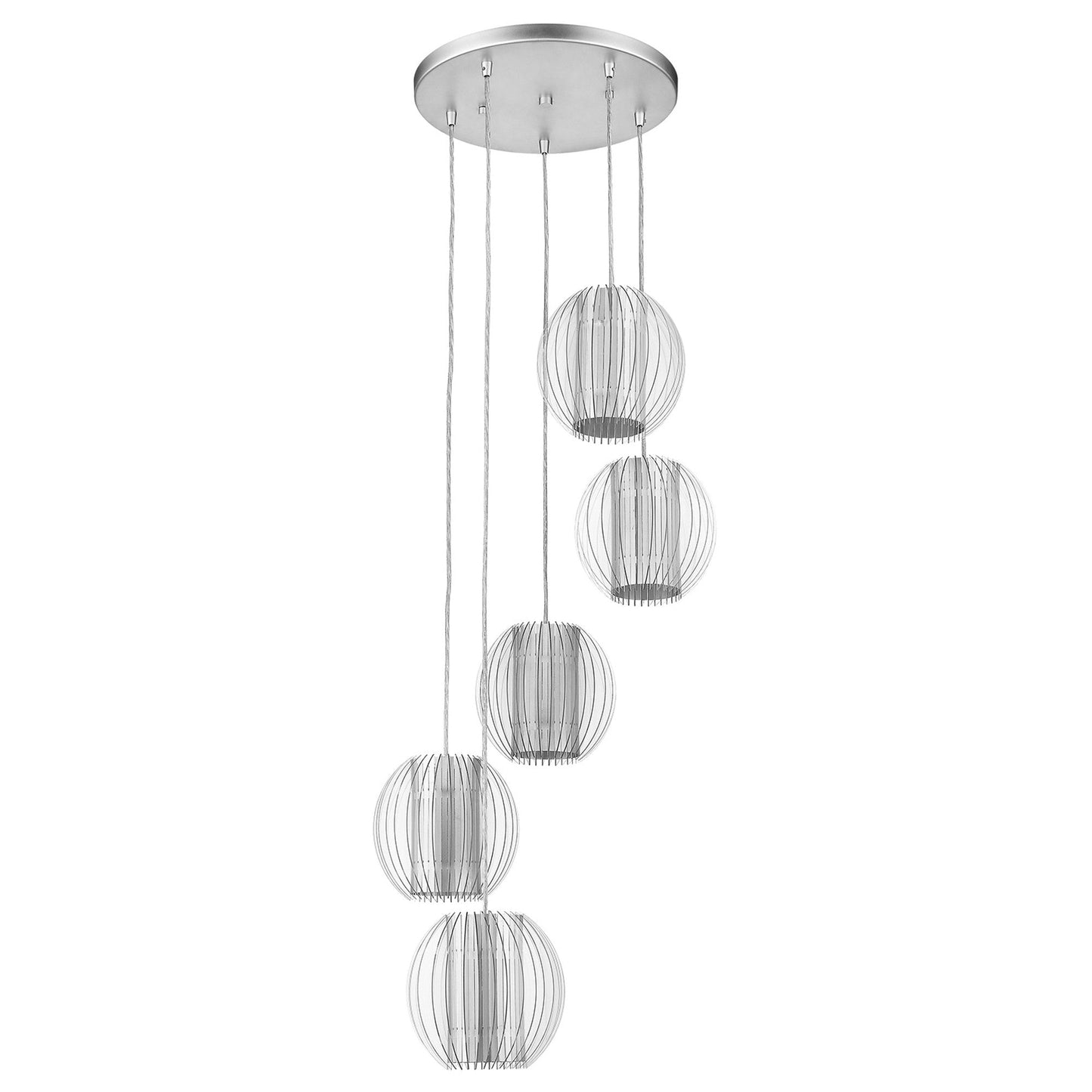 HomeRoots Five Light Hanging Globe Light With Acrylic and Steel Shade