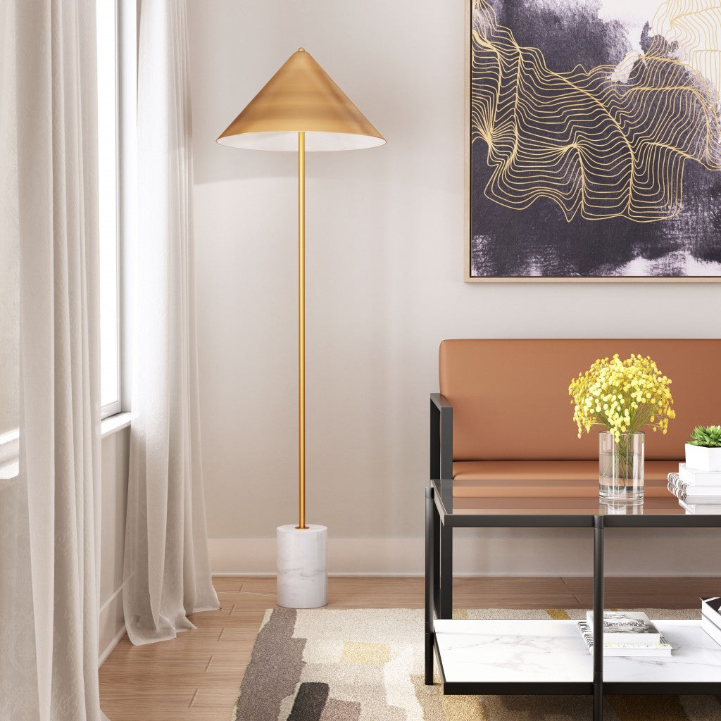 HomeRoots Flare Floor Lamp With Gold and White Finish