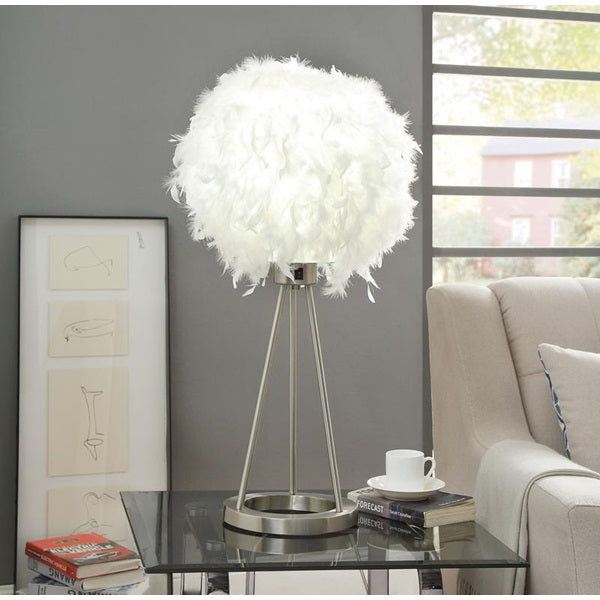 HomeRoots Flip Switch Metal Table Lamp With Feather Finish