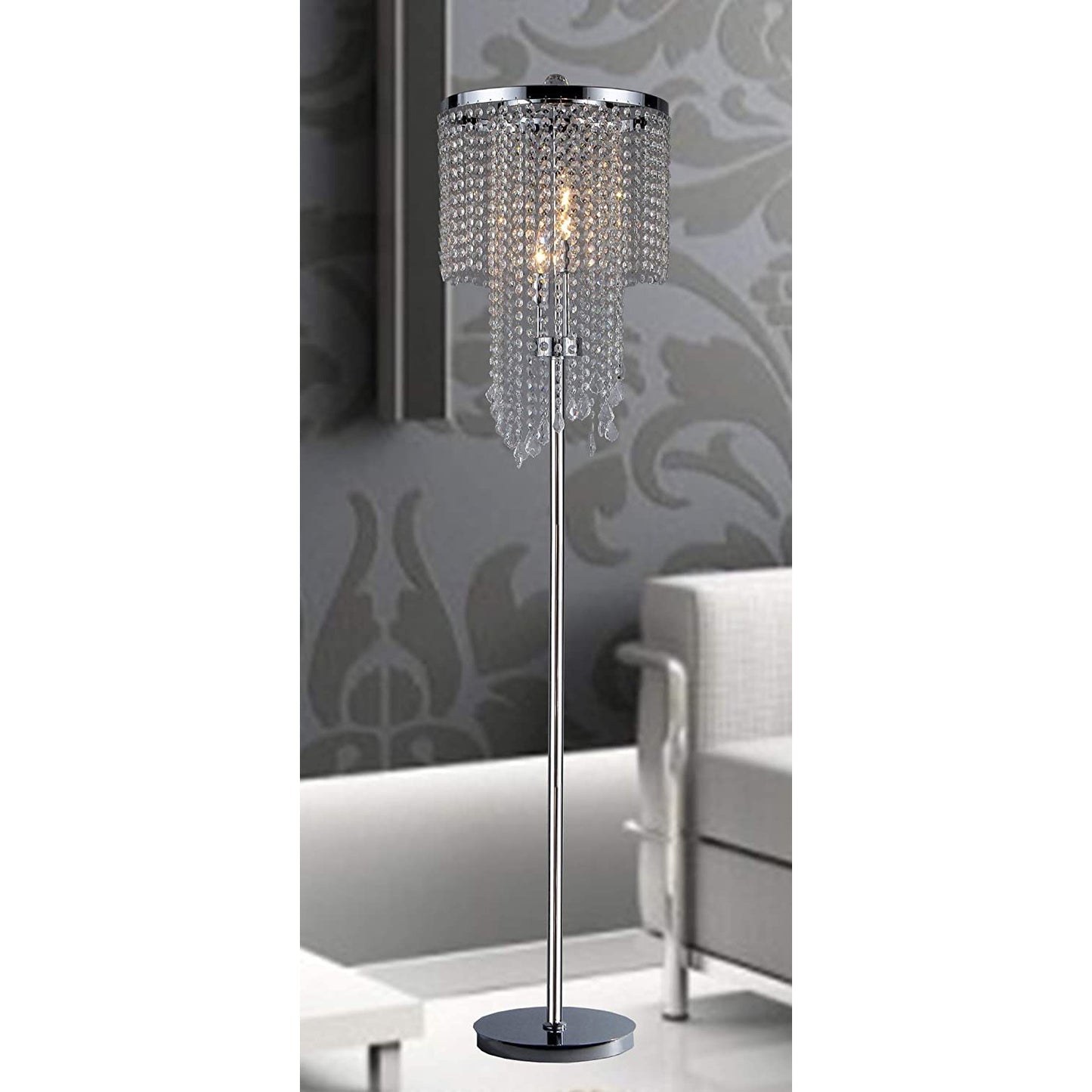 HomeRoots Floor Lamp In Chrome And Crystal Finish