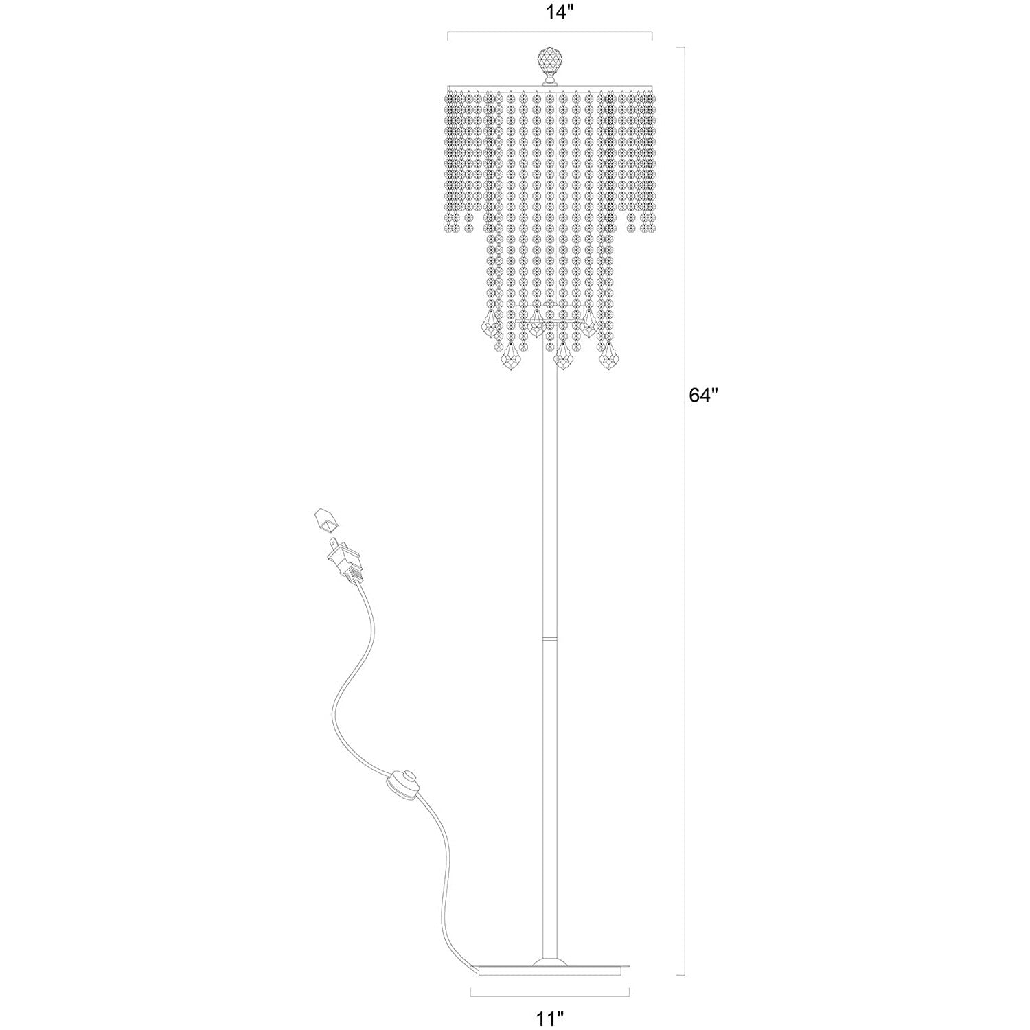 HomeRoots Floor Lamp In Chrome And Crystal Finish