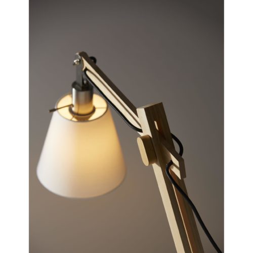 HomeRoots Floor Lamp With Adjustable Hinged Arm in Natural Rubber Wood Finish