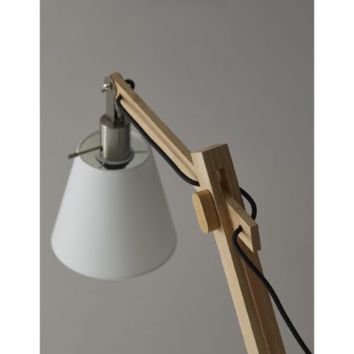 HomeRoots Floor Lamp With Adjustable Hinged Arm in Natural Rubber Wood Finish