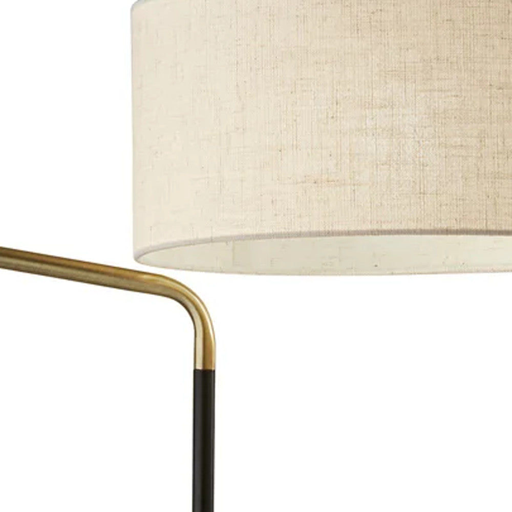 HomeRoots Floor Lamp With Brass Adjustable Swing Arm and Drum Shade in Black Metal Finish