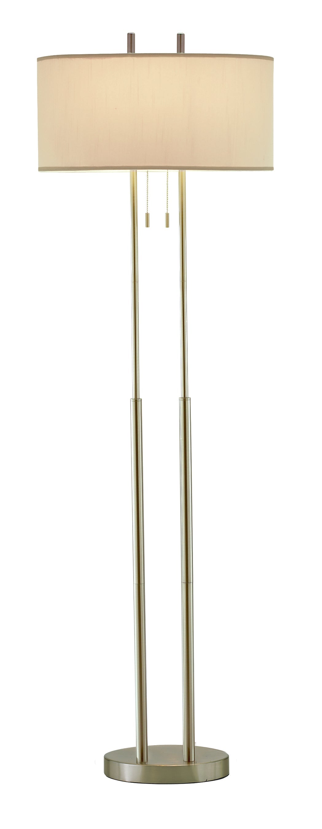 HomeRoots Floor Lamp With Dual Pole in Brushed Steel Metal Finish