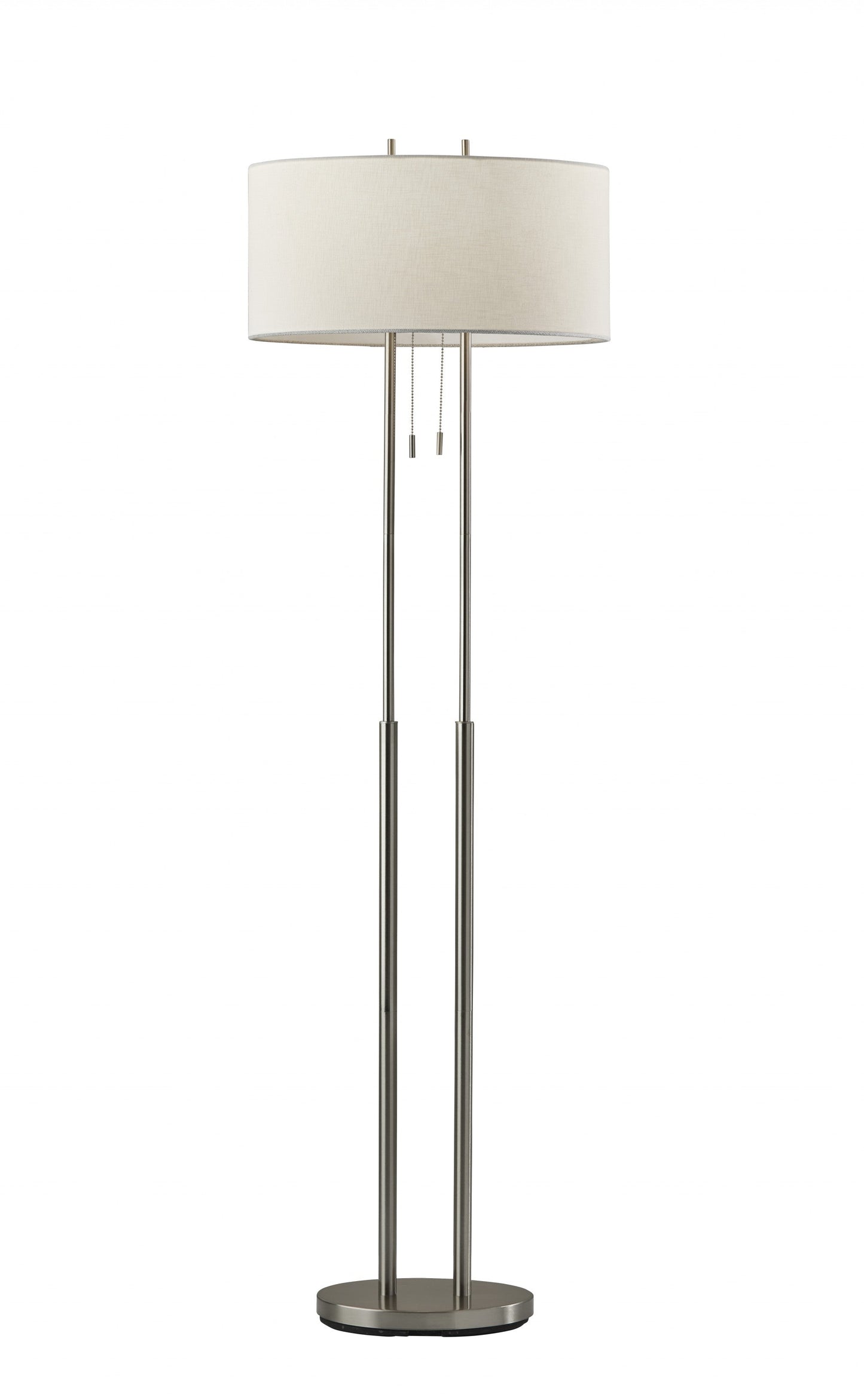 HomeRoots Floor Lamp With Dual Pole in Brushed Steel Metal Finish