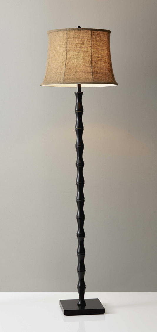 HomeRoots Floor Lamp With Metal Textured Pole in Black Finish