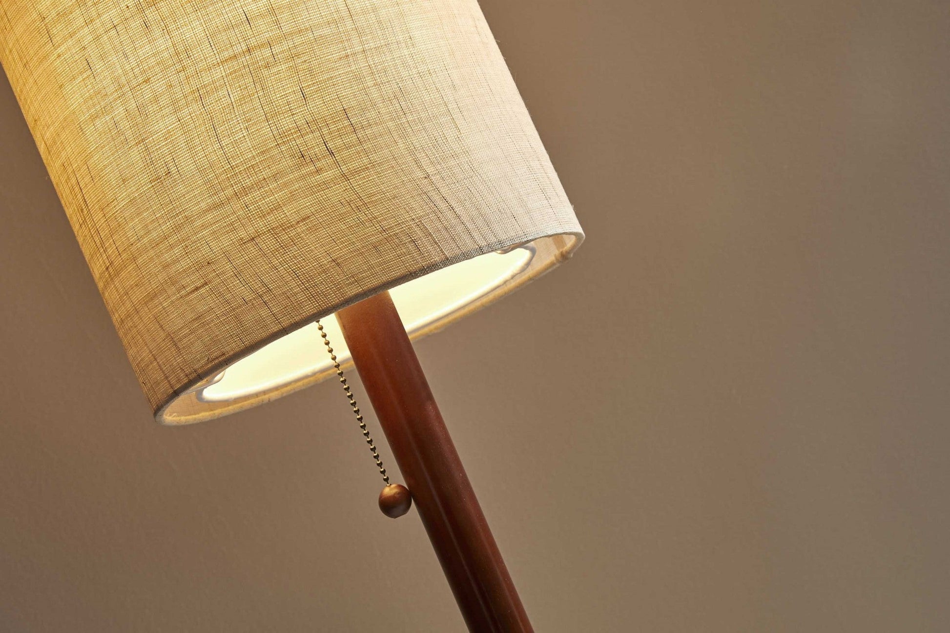 HomeRoots Floor Lamp With Slim Cylindrical Shade in Walnut Wood Finish