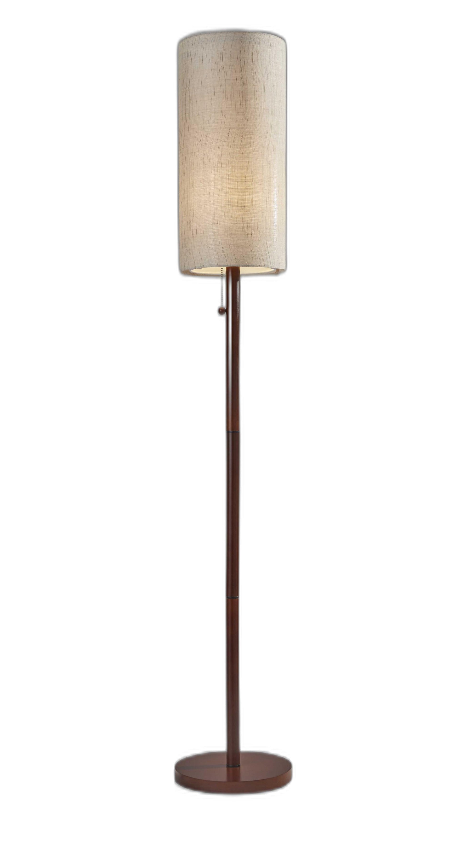 HomeRoots Floor Lamp With Slim Cylindrical Shade in Walnut Wood Finish