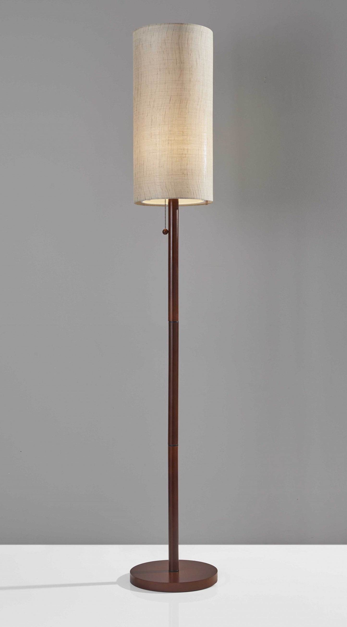 HomeRoots Floor Lamp With Slim Cylindrical Shade in Walnut Wood Finish