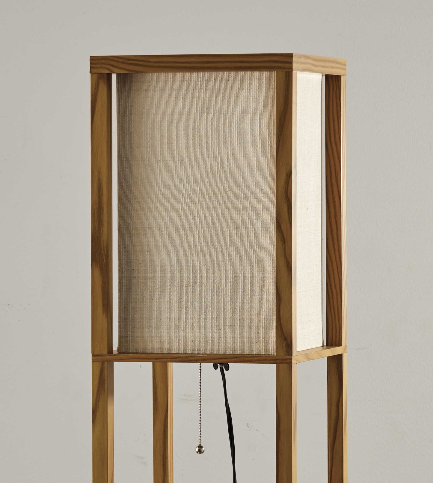 HomeRoots Floor Lamp With Storage Shelves and Natural Wood Finish