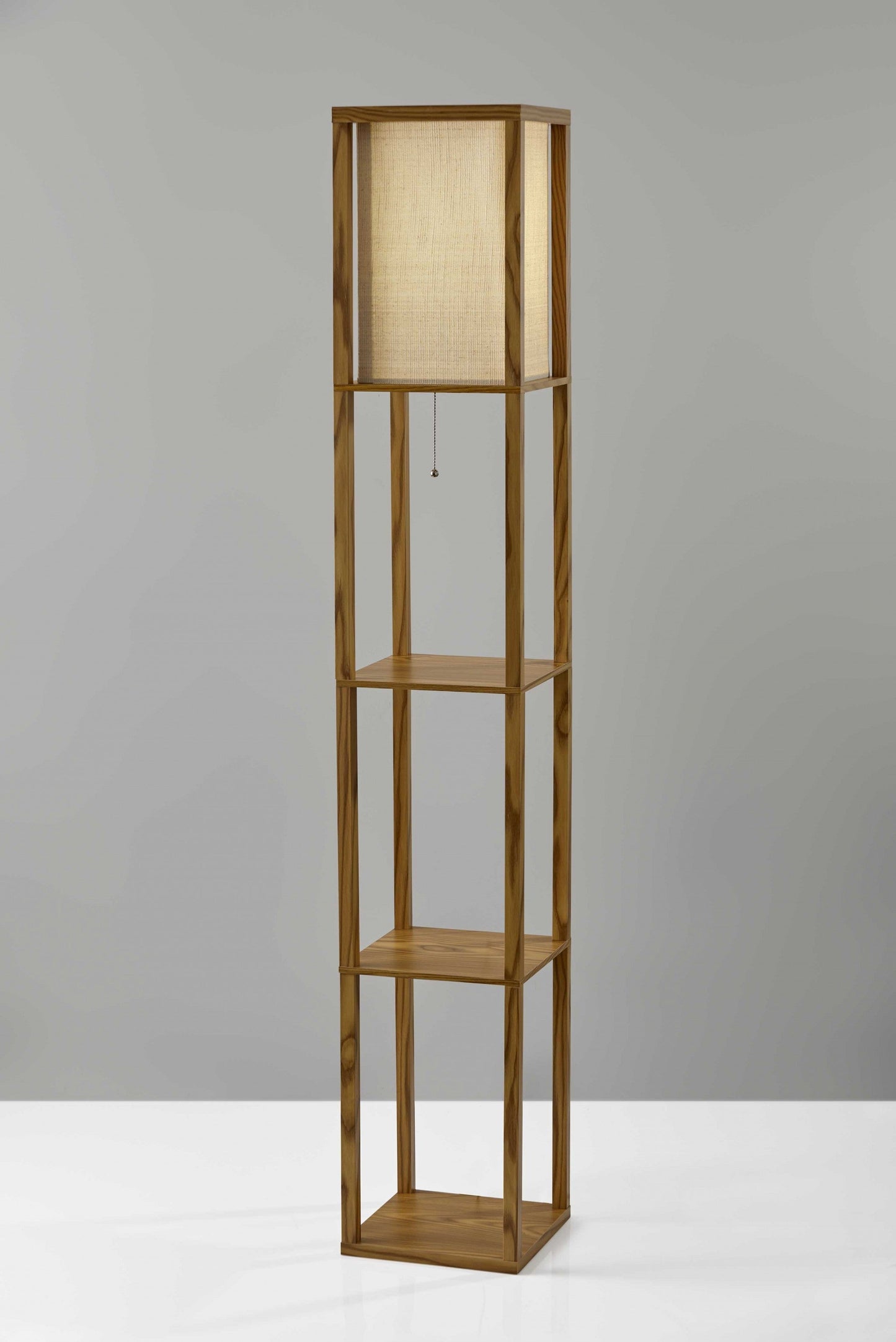 HomeRoots Floor Lamp With Storage Shelves and Natural Wood Finish