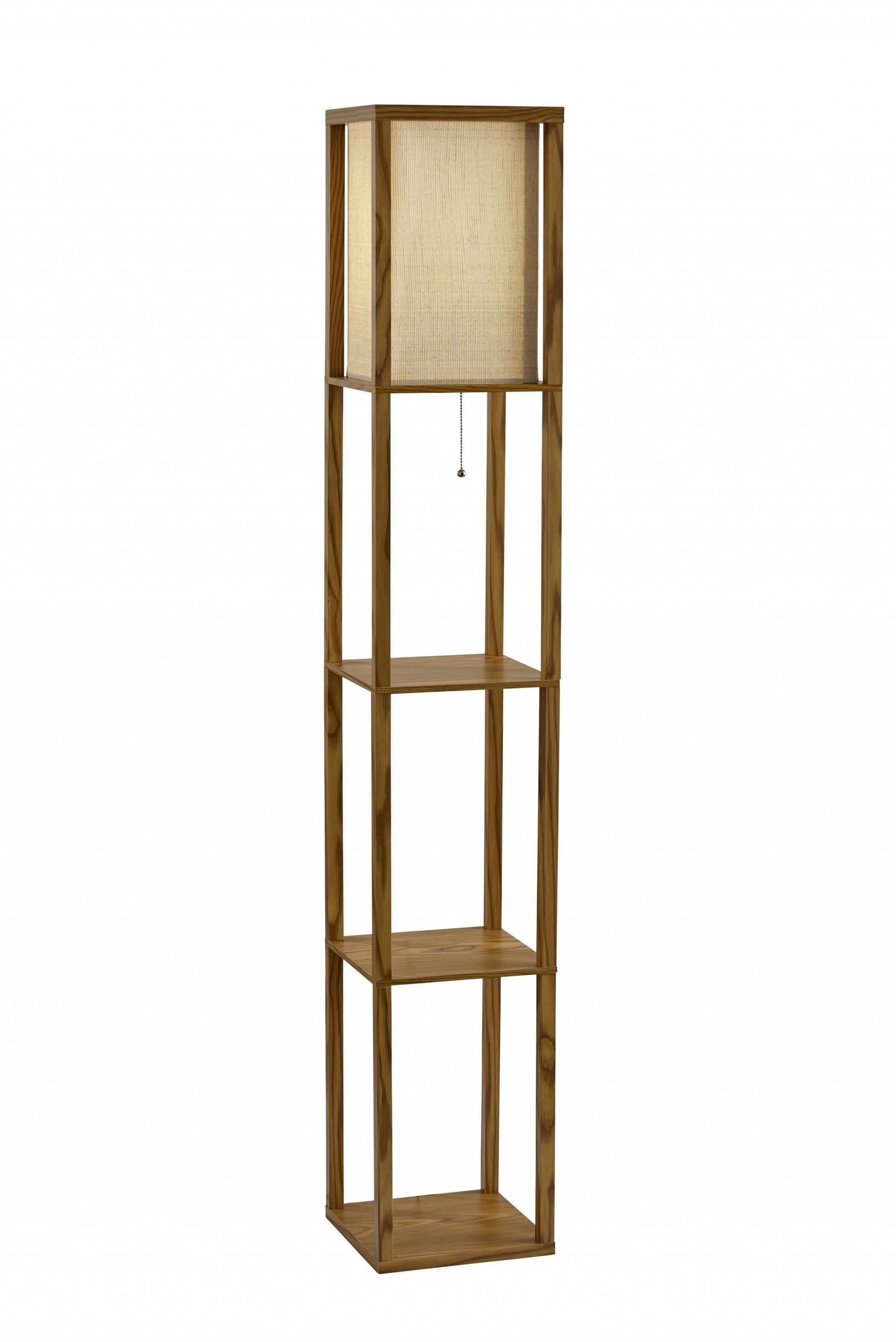 HomeRoots Floor Lamp With Storage Shelves and Natural Wood Finish