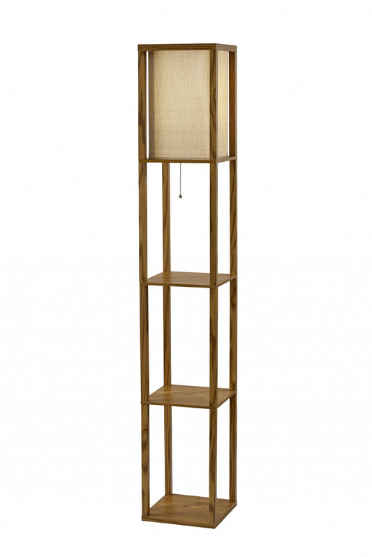 HomeRoots Floor Lamp With Storage Shelves and Natural Wood Finish