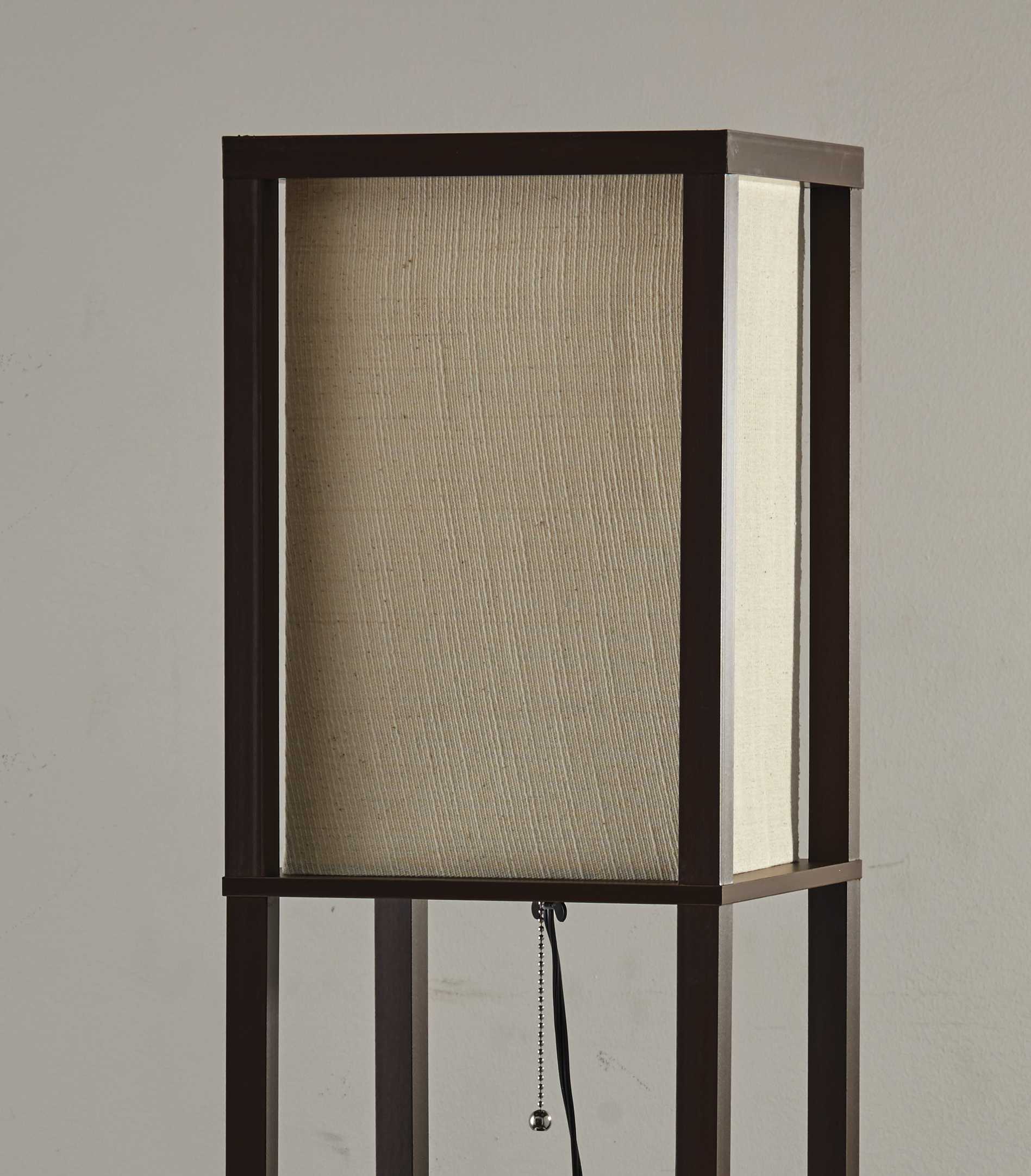 HomeRoots Floor Lamp With Storage Shelves and Walnut Wood Finish