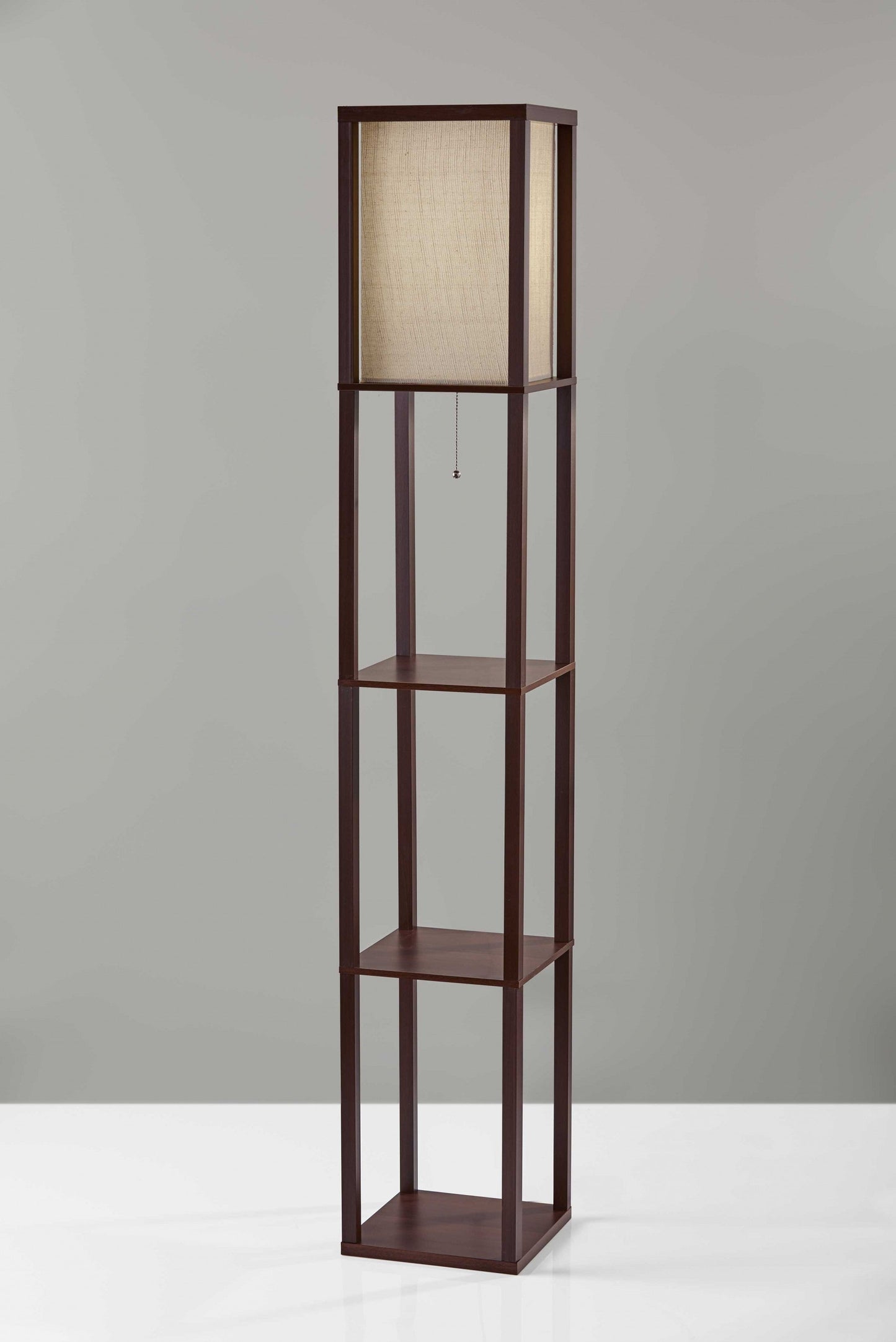 HomeRoots Floor Lamp With Storage Shelves and Walnut Wood Finish