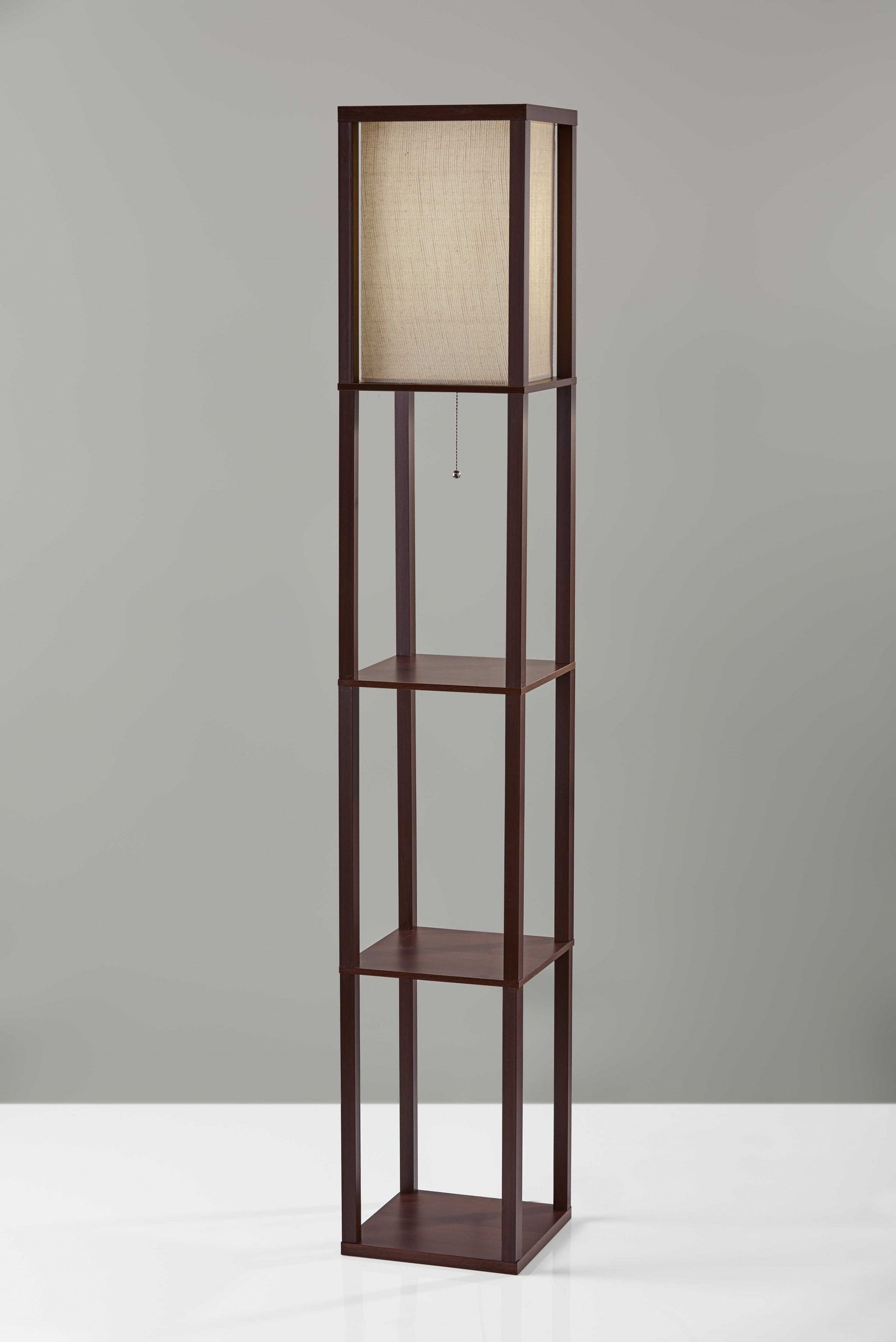 HomeRoots Floor Lamp With Storage Shelves and Walnut Wood Finish