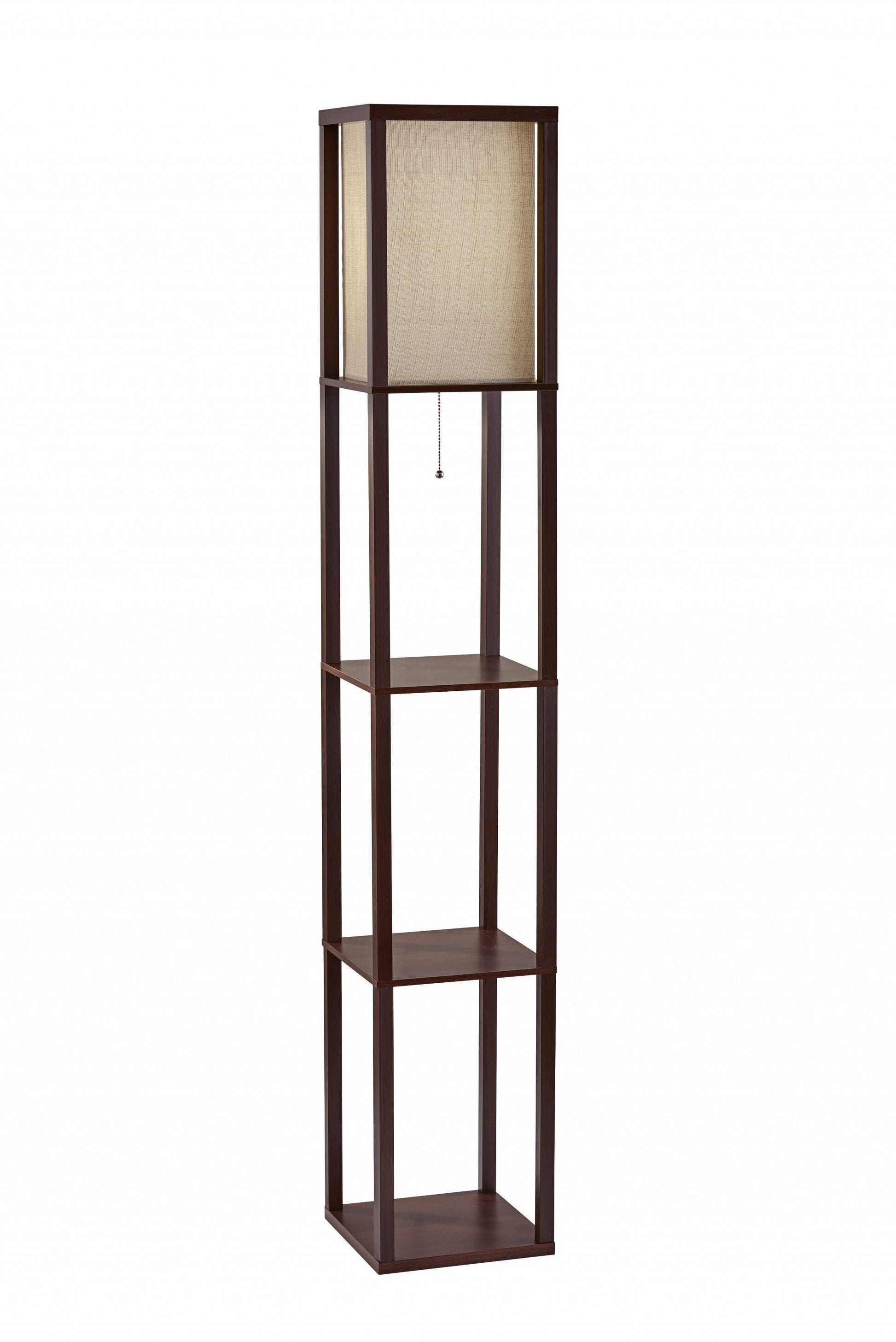 HomeRoots Floor Lamp With Storage Shelves and Walnut Wood Finish