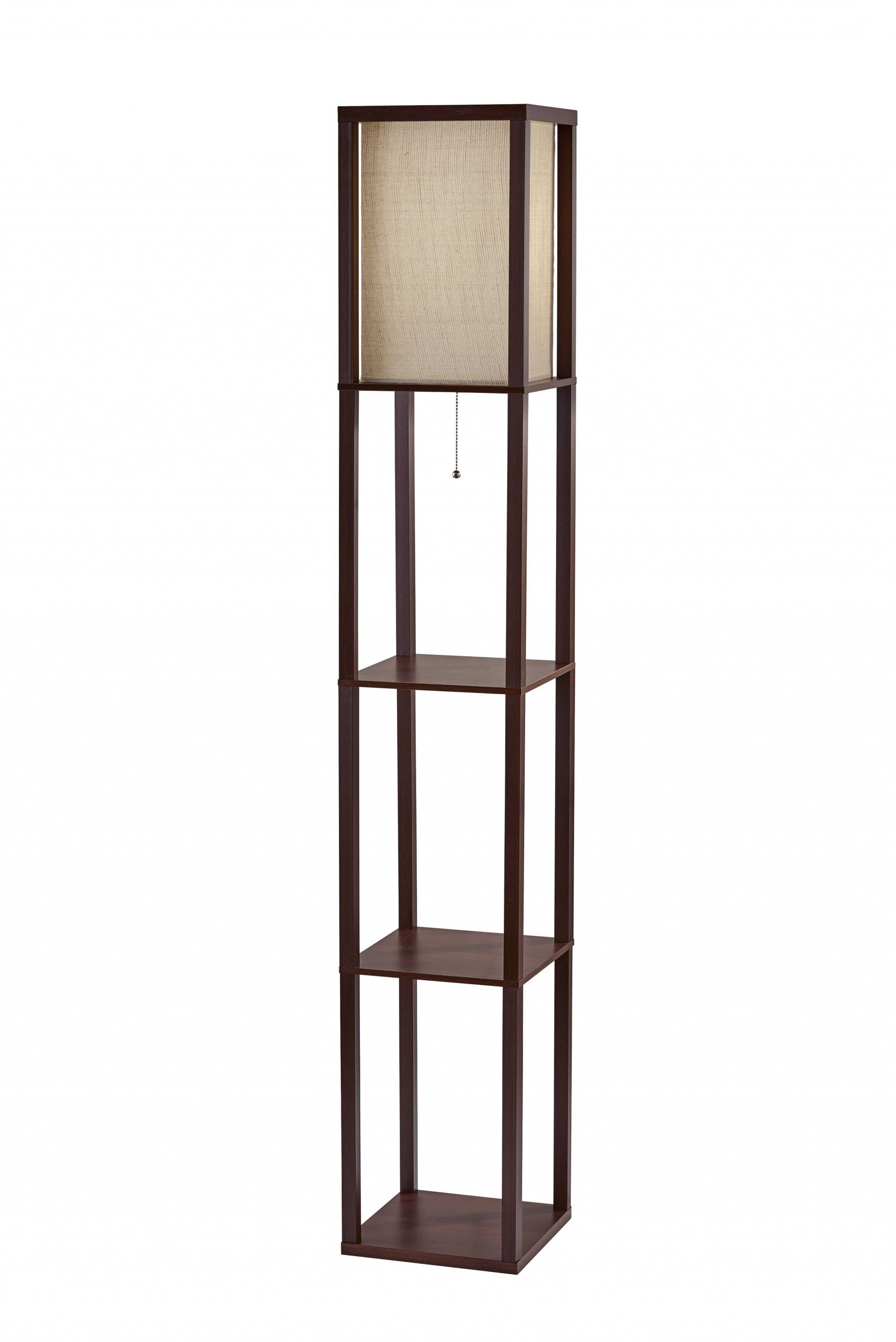 HomeRoots Floor Lamp With Storage Shelves and Walnut Wood Finish