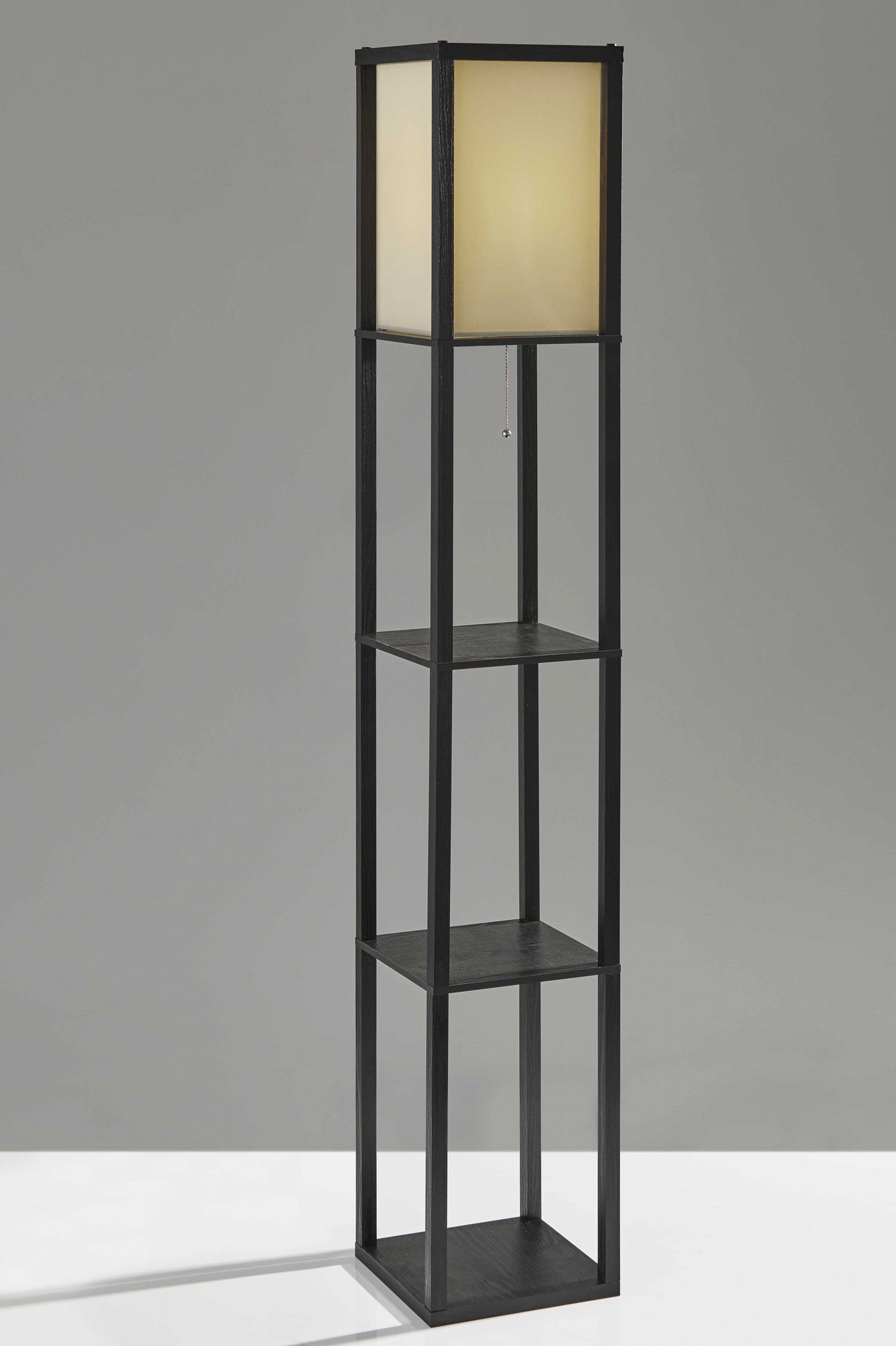 HomeRoots Floor Lamp With Storage Shelves in Black Wood Finish