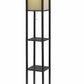 HomeRoots Floor Lamp With Storage Shelves in Black Wood Finish