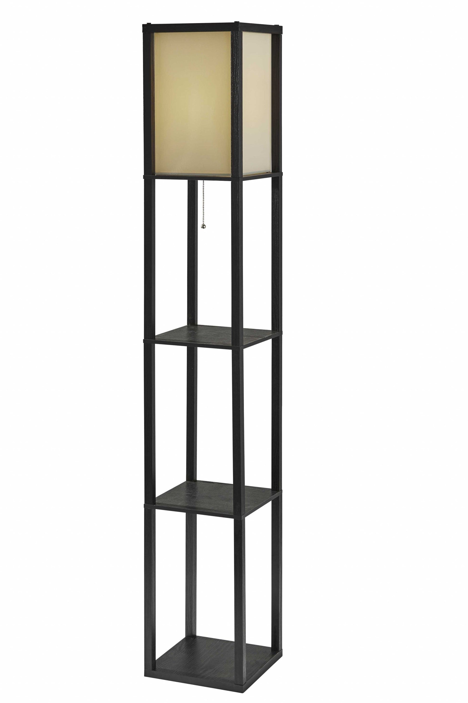 HomeRoots Floor Lamp With Storage Shelves in Black Wood Finish