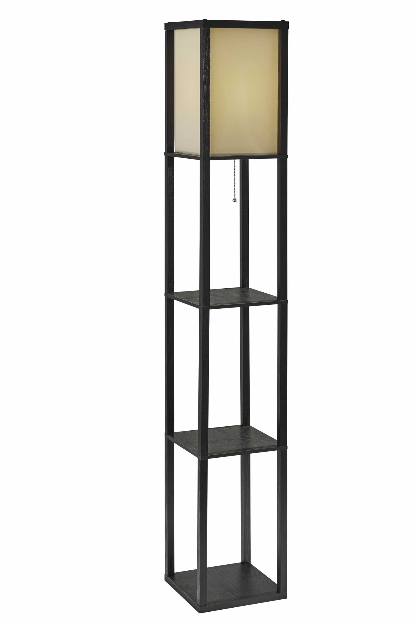 HomeRoots Floor Lamp With Storage Shelves in Black Wood Finish