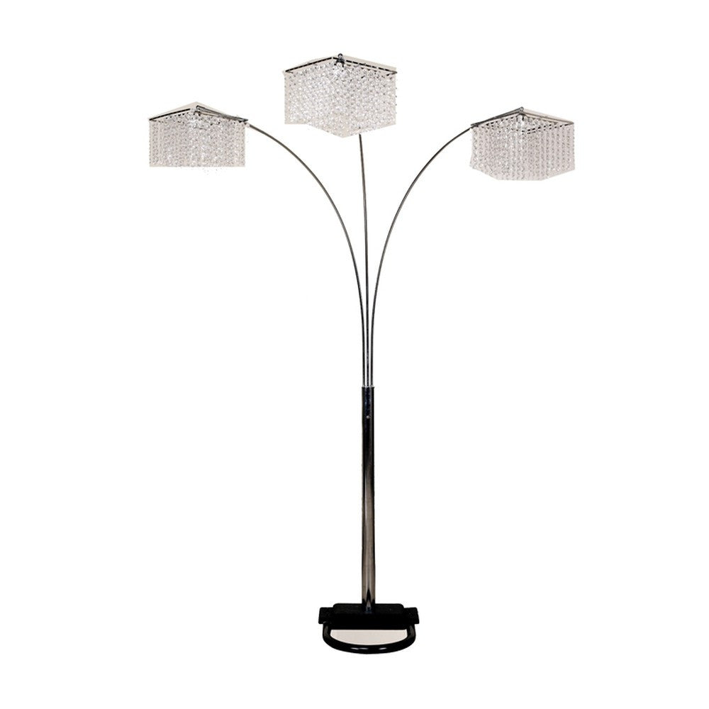HomeRoots Floor Lamp With Three Hanging Crystal Shades and Silver Finish