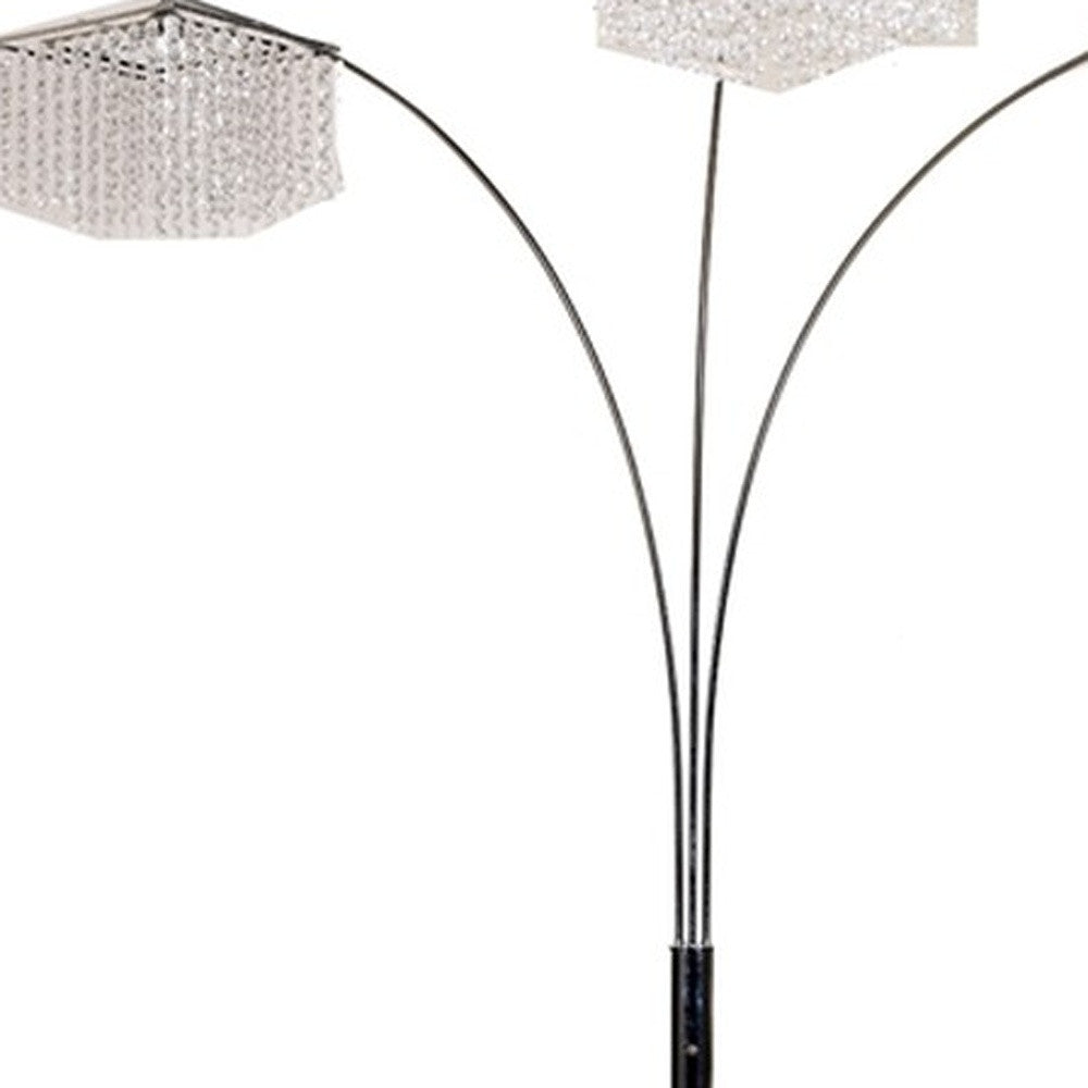 HomeRoots Floor Lamp With Three Hanging Crystal Shades and Silver Finish