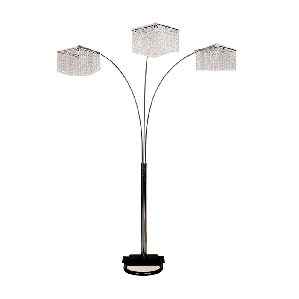 HomeRoots Floor Lamp With Three Hanging Crystal Shades and Silver Finish