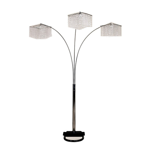 HomeRoots Floor Lamp With Three Hanging Crystal Shades and Silver Finish