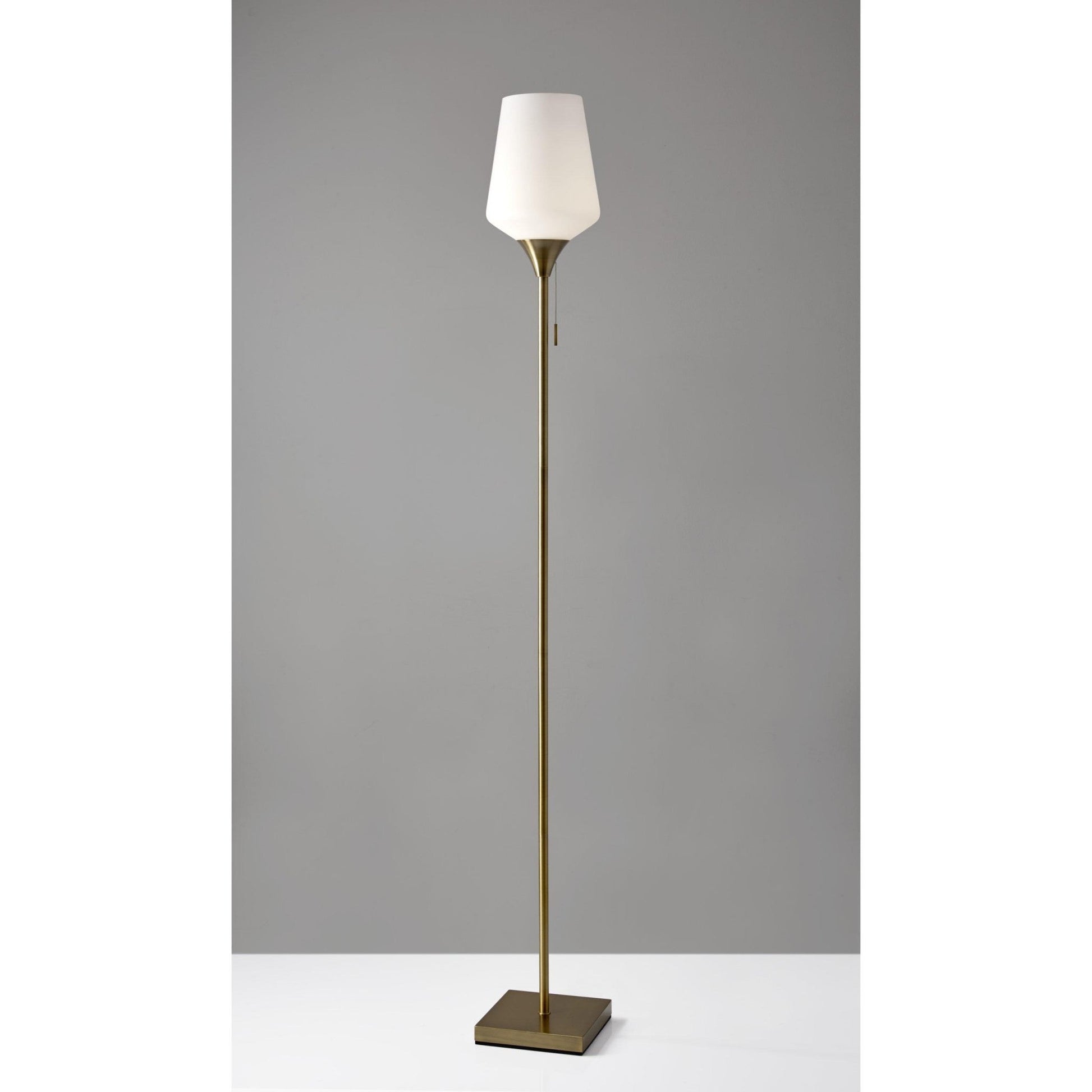 HomeRoots Floor Lamp With White Opal Wine Glass Shade in Brass Metal Finish