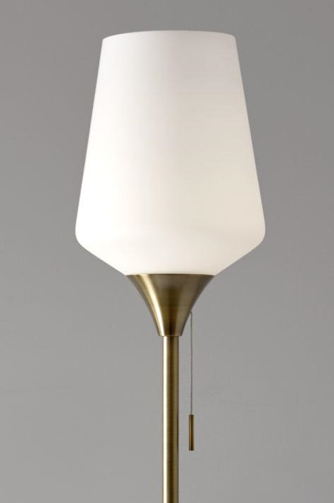 HomeRoots Floor Lamp With White Opal Wine Glass Shade in Brass Metal Finish