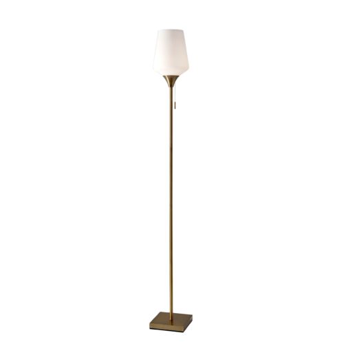 HomeRoots Floor Lamp With White Opal Wine Glass Shade in Brass Metal Finish