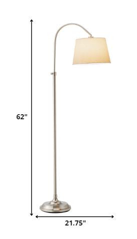 HomeRoots Floor Lamp with Adjustable Arc and Classic Linen Shade in Brushed Steel Metal Finish